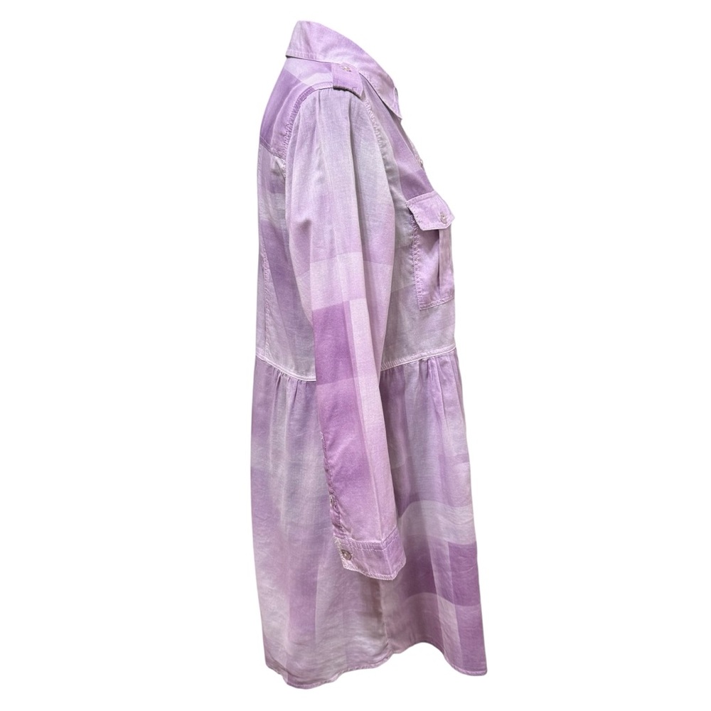 Coldwater Creek Purple Plaid Button-Up Tunic Blouse Cotton Semi Sheer Small - Picture 2 of 7